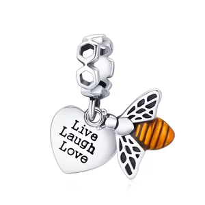 Сребърен талисман жив смях любов с пчела