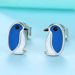 Сребърни обеци Email Little Blue Pinguins