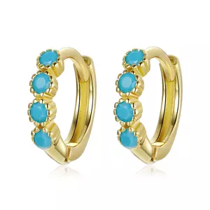 Сребърни обеци Golden Blue Hoops