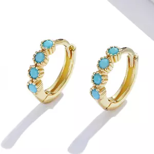 Сребърни обеци Golden Blue Hoops