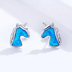 Сребърни обеци Silver Blue Unicorns
