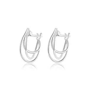сребърни обеци Trio Lines Hoops