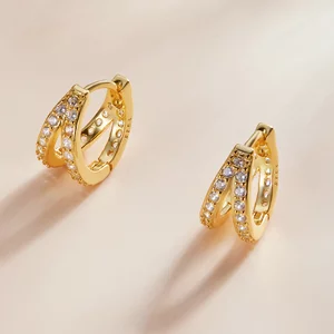 Сребърни Обици Златен Двоен Кристален Кръг