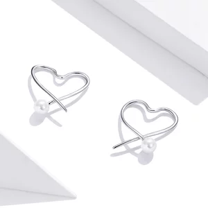 Ezüst gyöngy szív karika fülbevaló