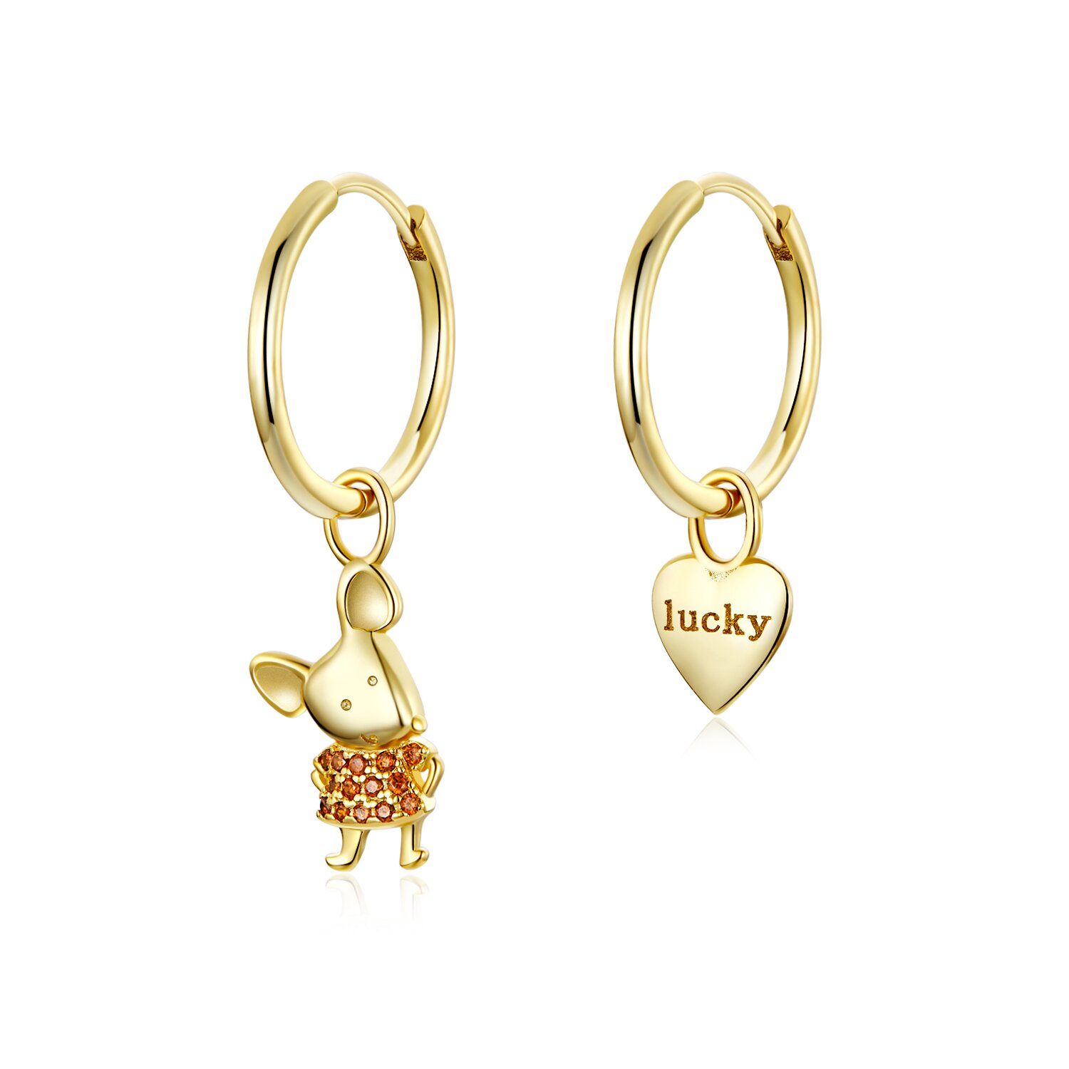 Golden Lucky Mouse ezüst fülbevaló