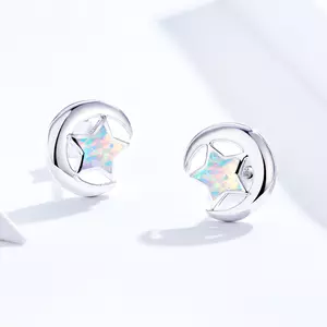 Opal Moon and Stars ezüst fülbevaló