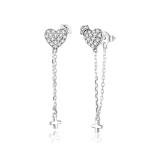 Shiny Hearts & Chain Cross ezüst fülbevaló