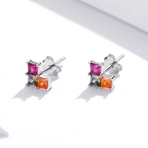 Silvery Colorful Cubes ezüst fülbevaló