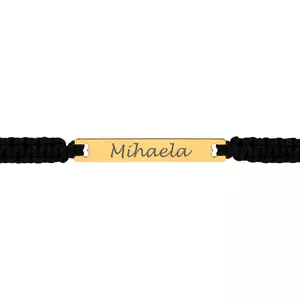 Bratara cu snur Placuta Inima Golden din argint 24 mm personalizata cu text si simbol