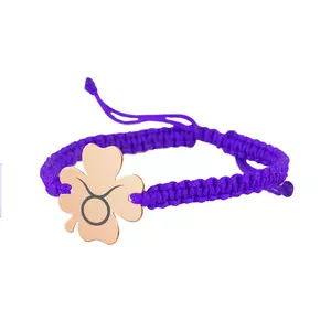 Bratara cu snur Trifoi Rose din argint 17 mm personalizata cu text si simbol