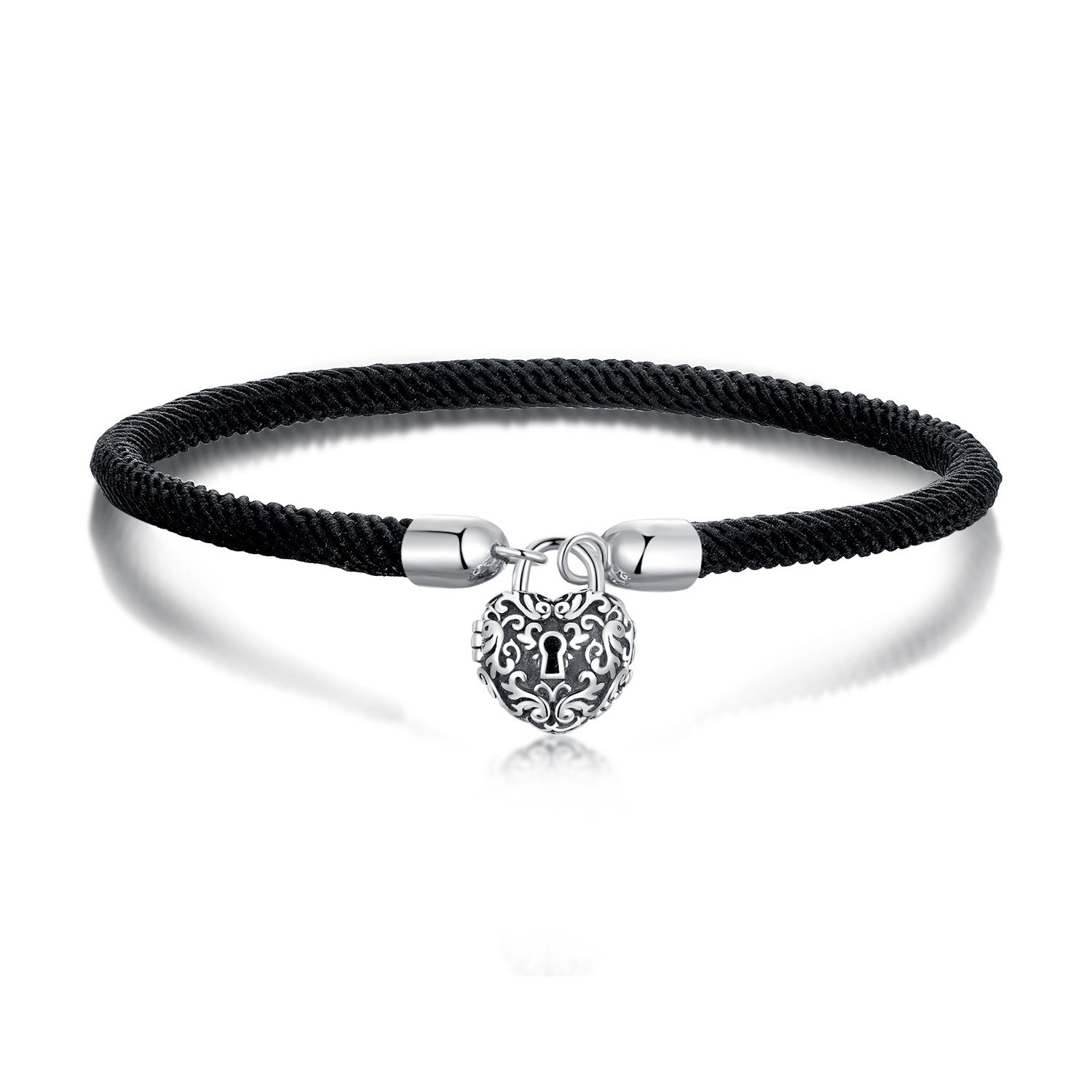 Bratara din argint black rope vintage heart