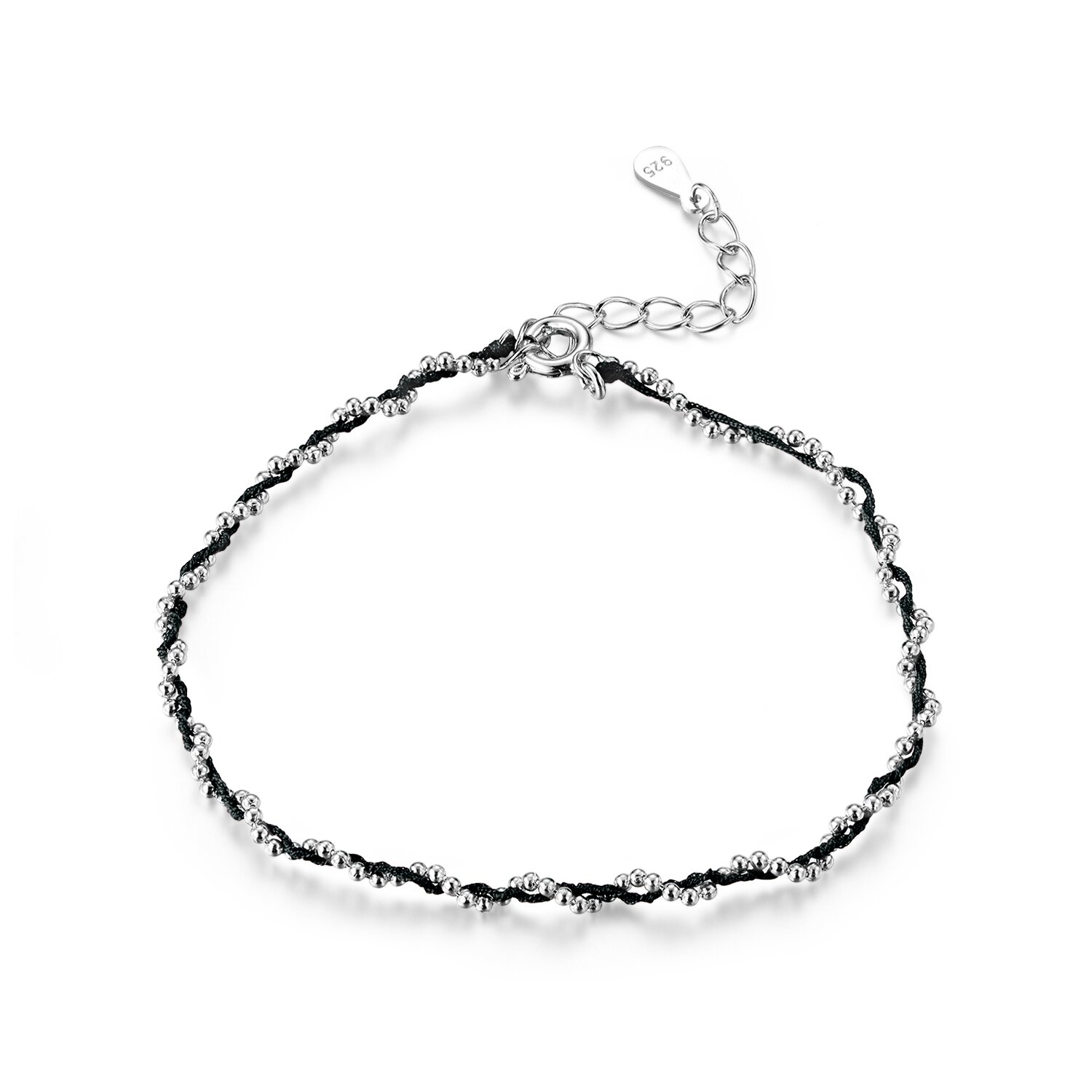 Bratara din argint cu snur Black Beads image8