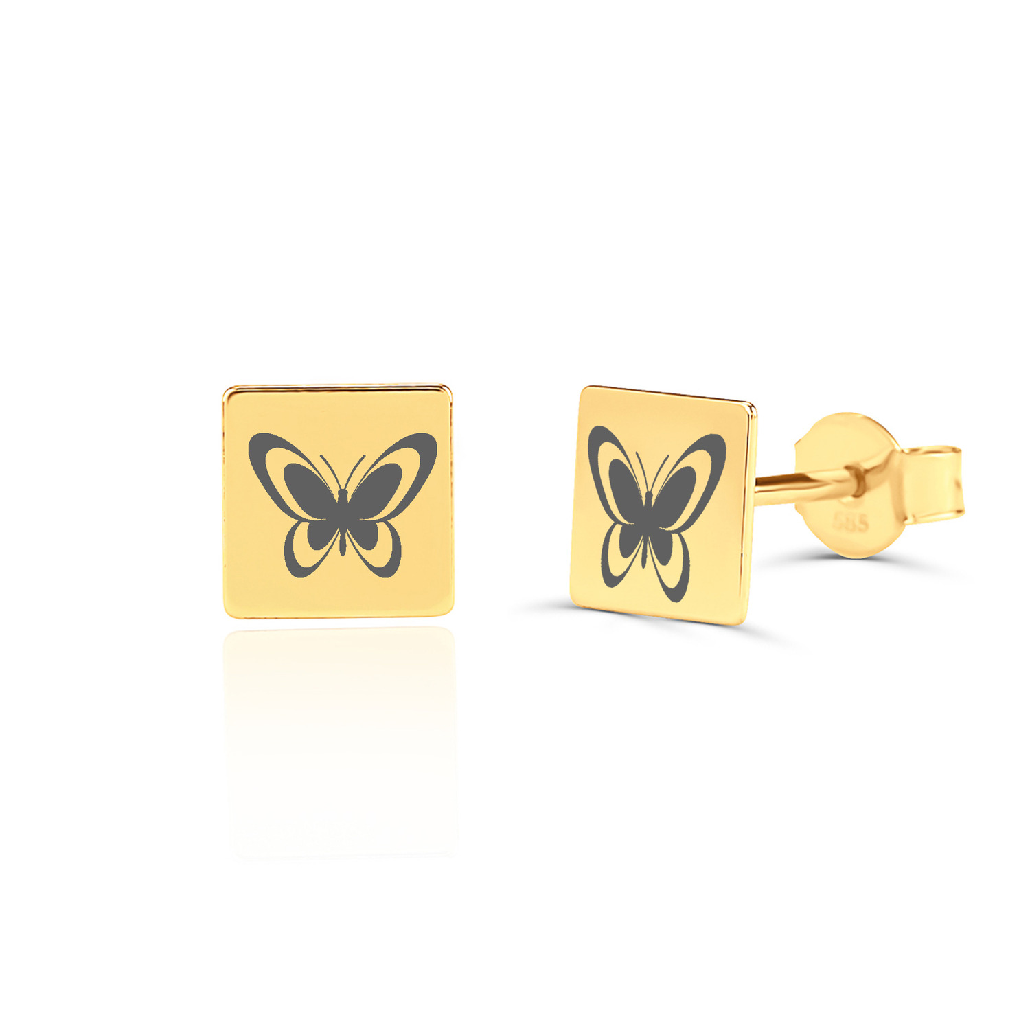 Cercei aur 14k personalizabili patrat 6 x 6 mm personalizati cu text/simbol