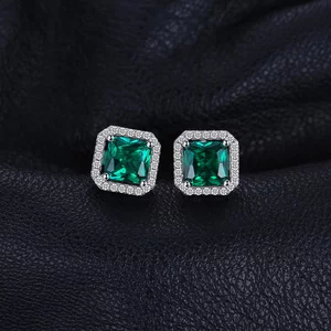 Cercei de argint Elegant Square Emerald