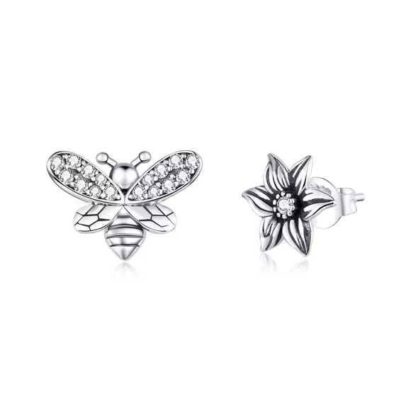 Cercei din argint Asymmetric Bee & Petunia
