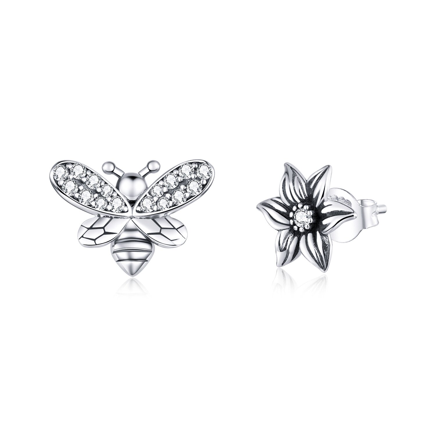 Cercei din argint Asymmetric Bee & Petunia argint