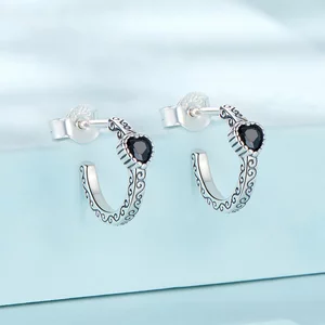 Cercei din argint Black Vintage Heart