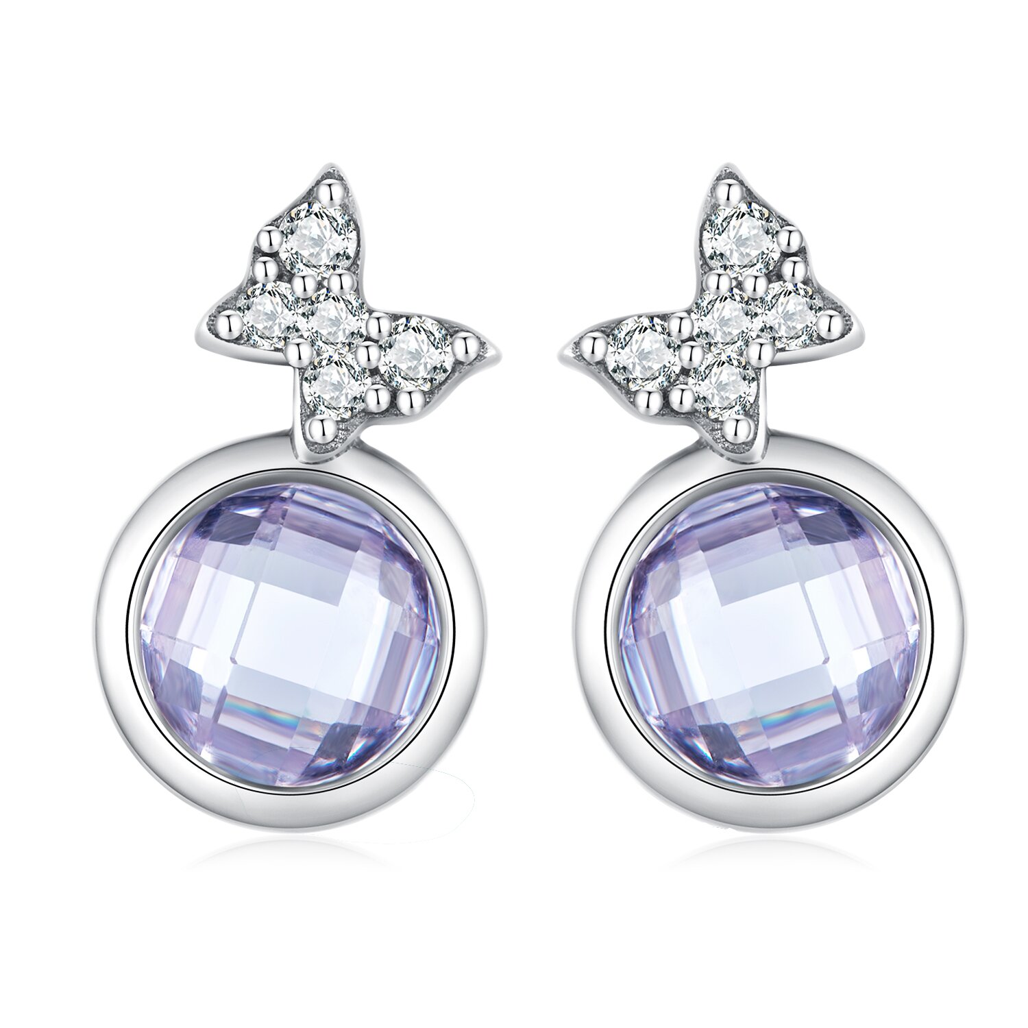 Cercei din argint butterfly purple crystal