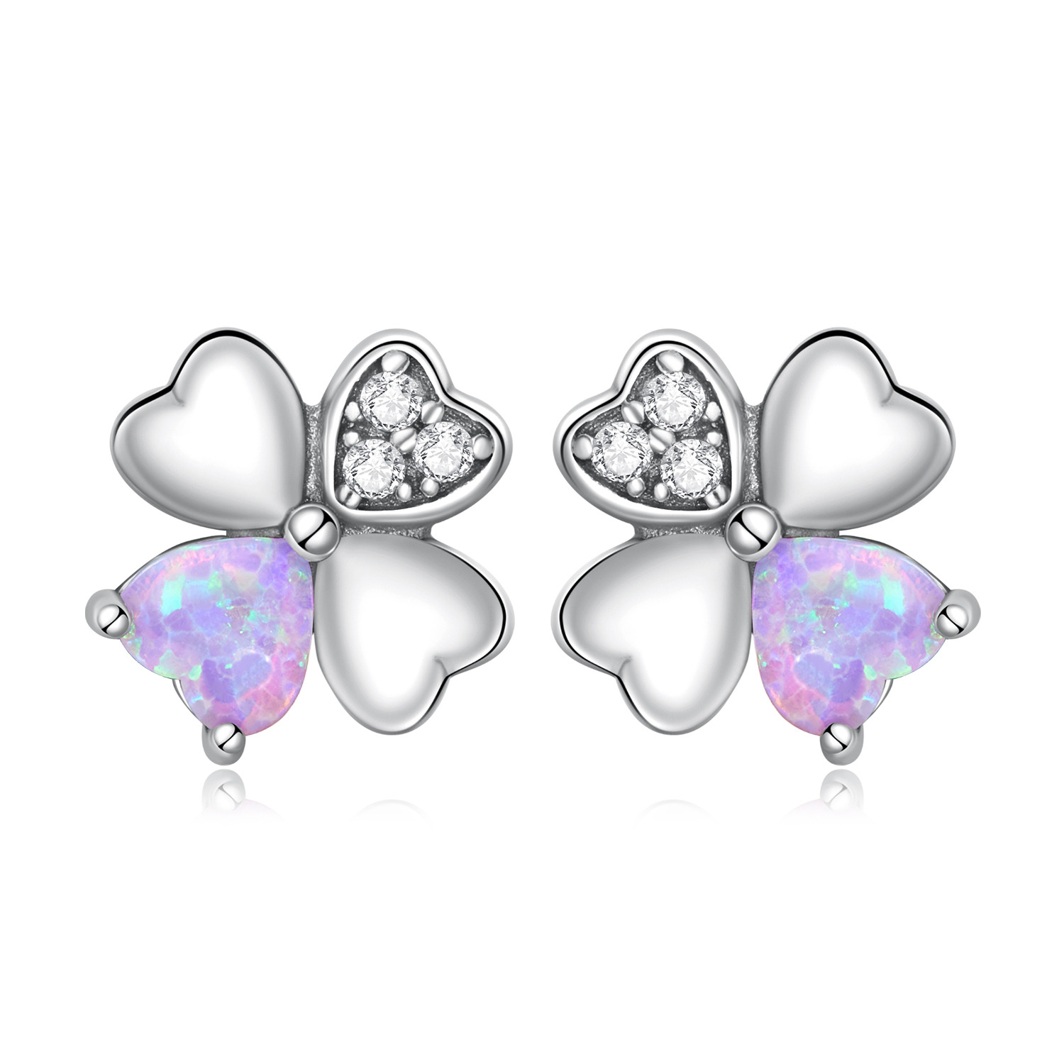Cercei din argint Clover Colorful Heart argint