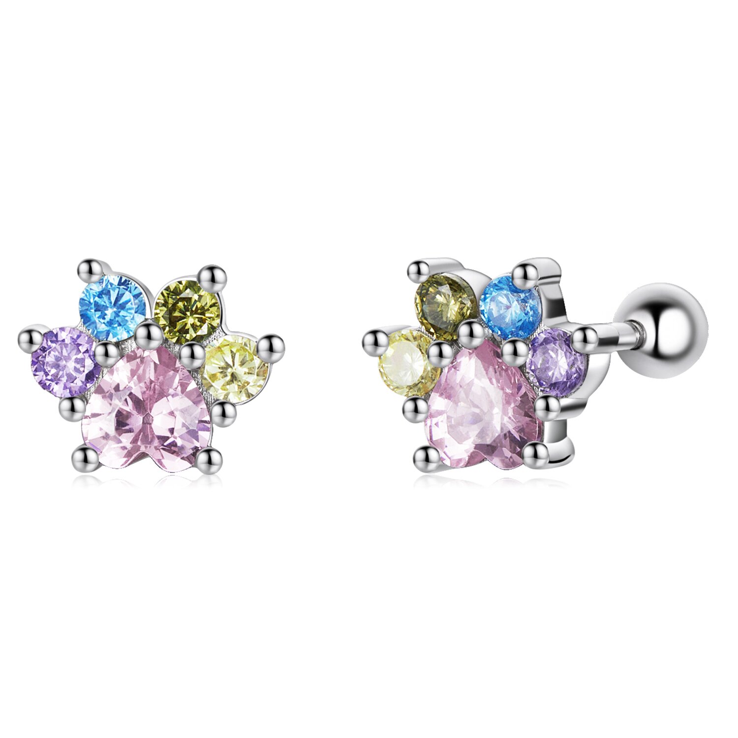 Cercei din argint crystal paw studs