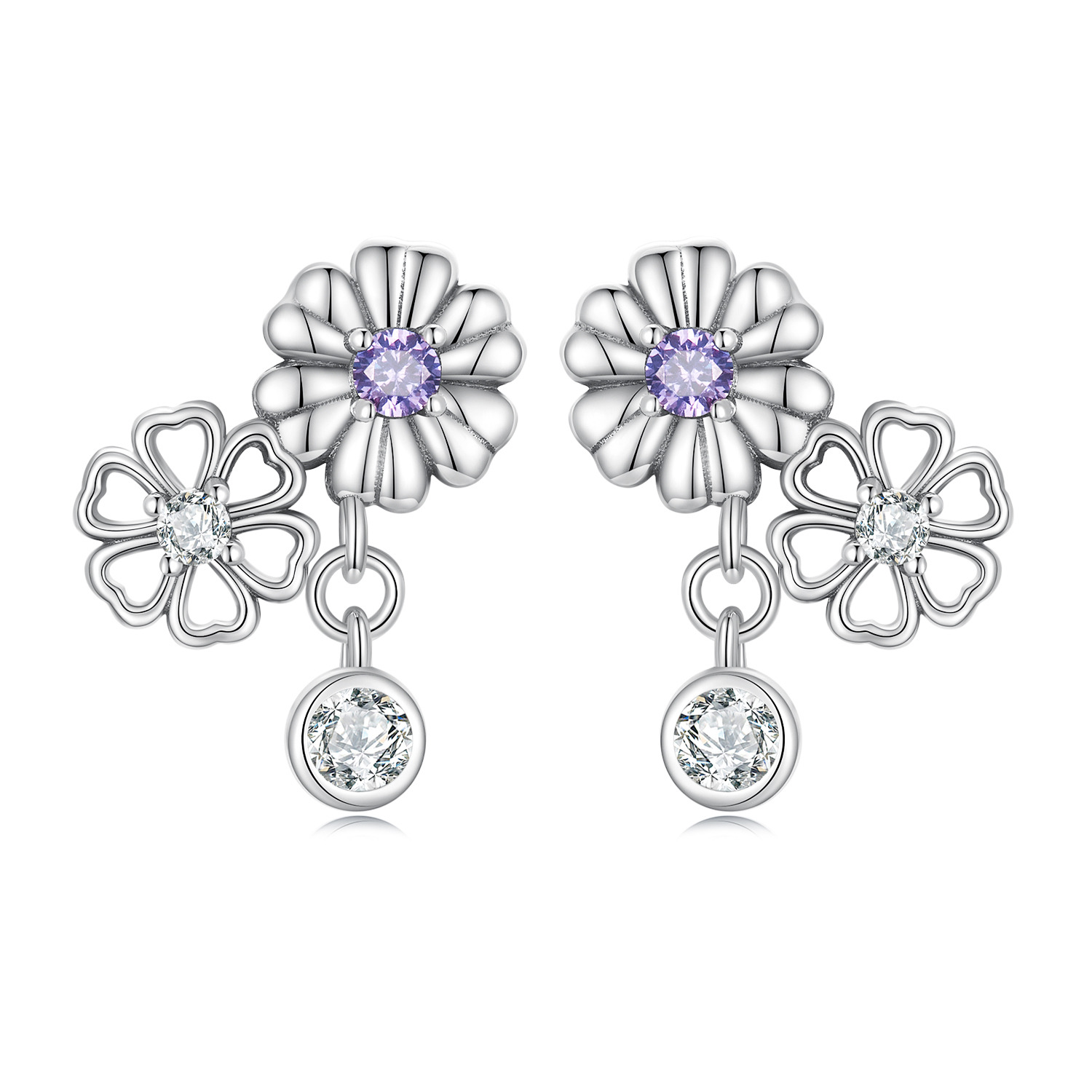 Cercei din argint double silver flowers