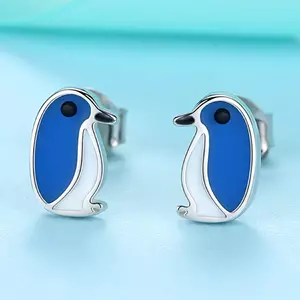 Cercei din argint Email Little Blue Pinguins