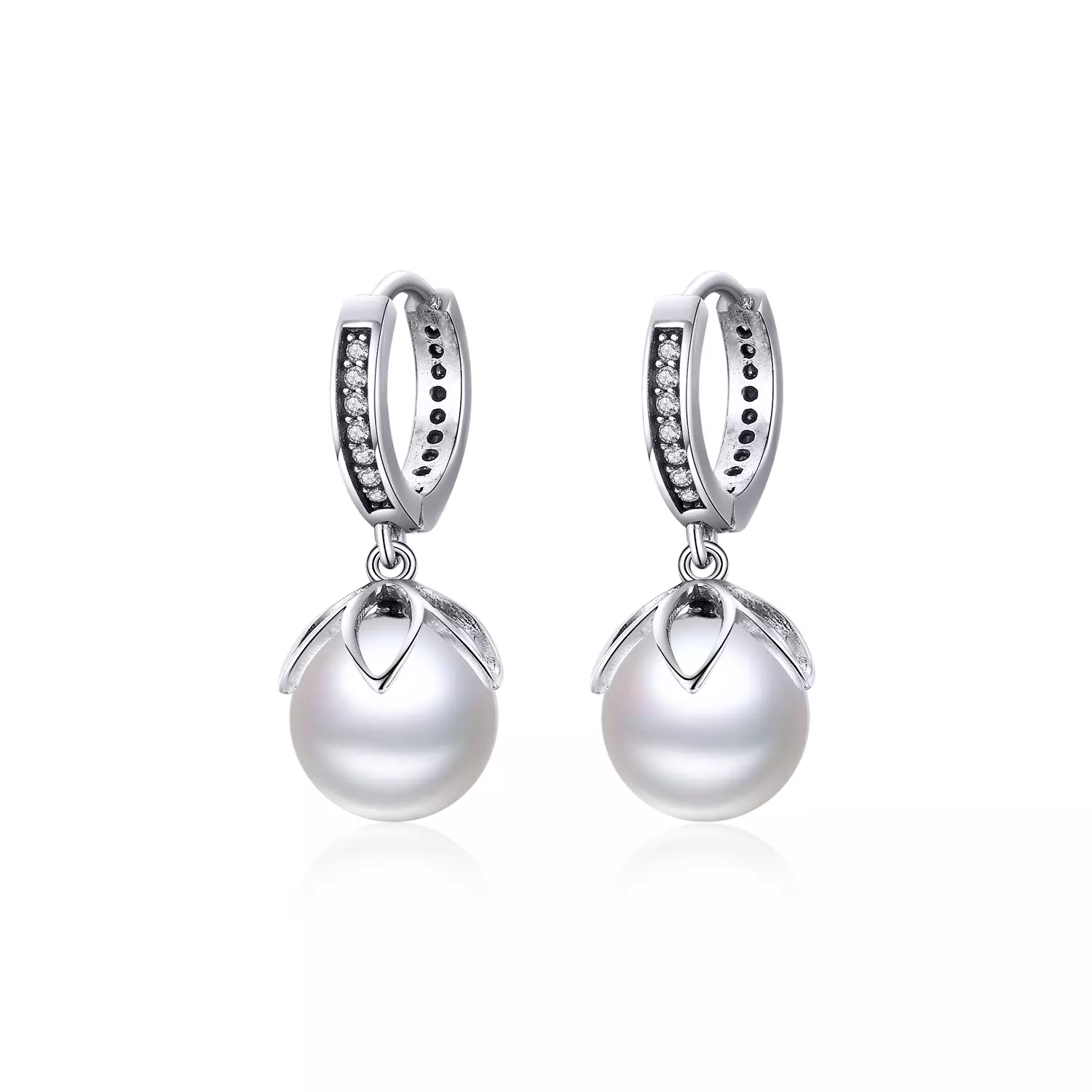 Cercei din argint Flowerd Pearls Hoops