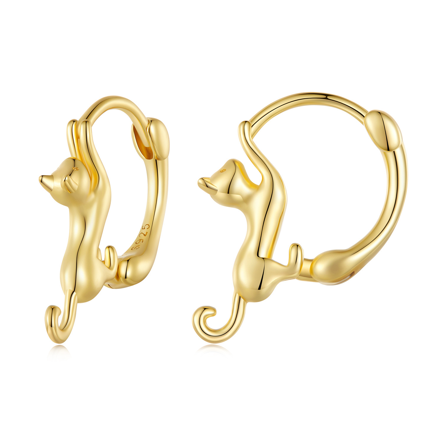Cercei din argint golden climbing cat