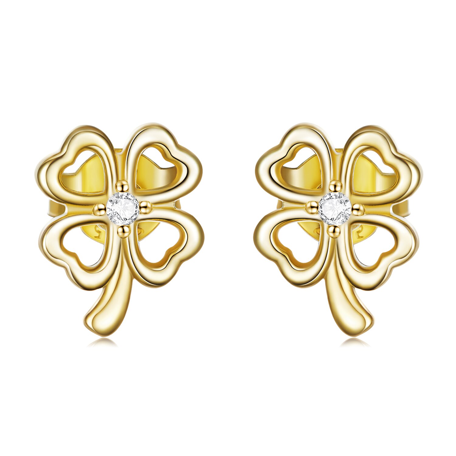 Cercei din argint golden four leaf clover