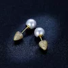 Cercei din argint Golden Sparkling Studs & Pearls