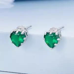 Cercei din argint Green Crystal Heart