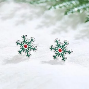 Cercei din argint Green Snowflake