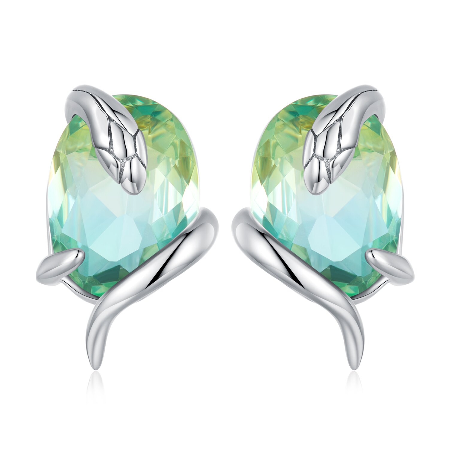 Cercei din argint green stone snake