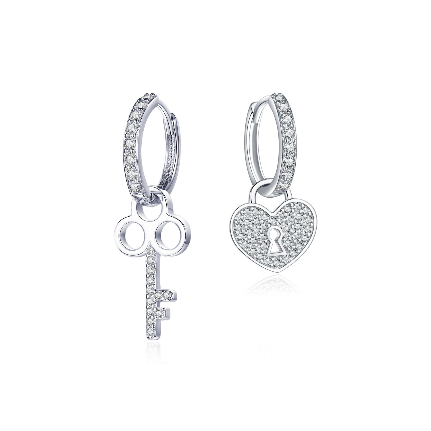 Cercei din argint Heart & Key Hoops