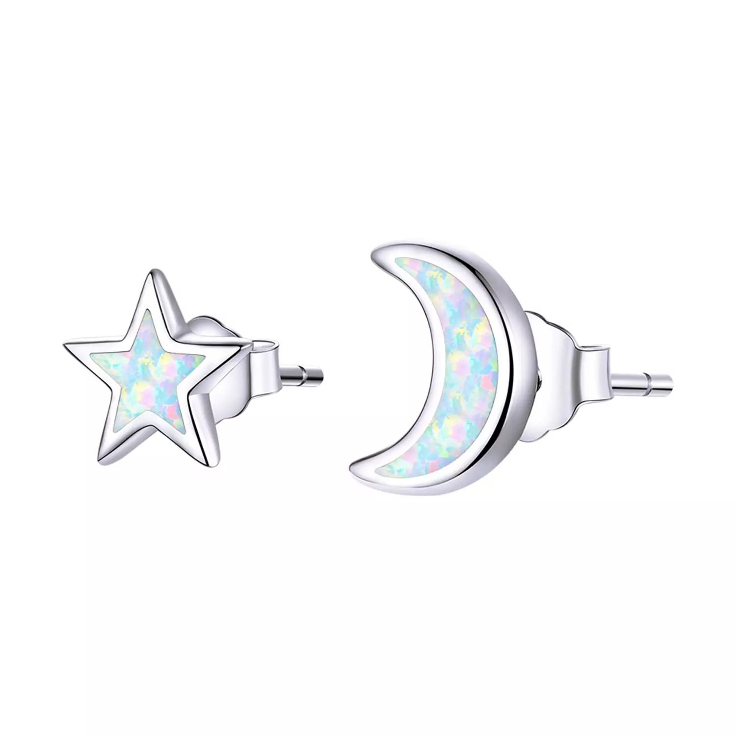 Cercei din argint Little Moon and Star Opal