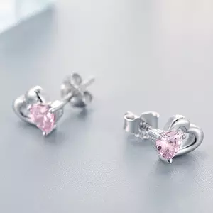 Cercei din argint Little Pink Hearts