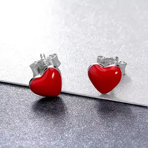 Cercei din argint Little Red Heart