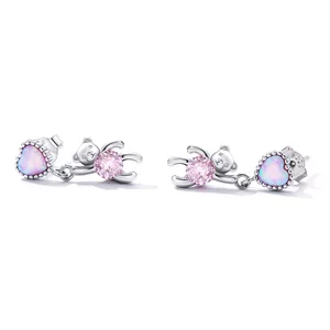 Cercei din argint Love Heart Pink Bear