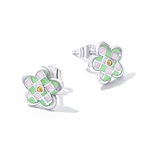 Cercei din argint Mini Green Flower