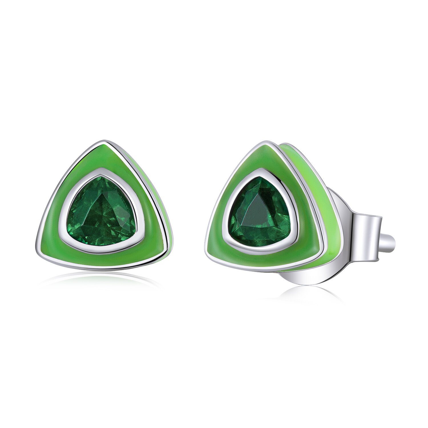 Cercei din argint mini green triangle