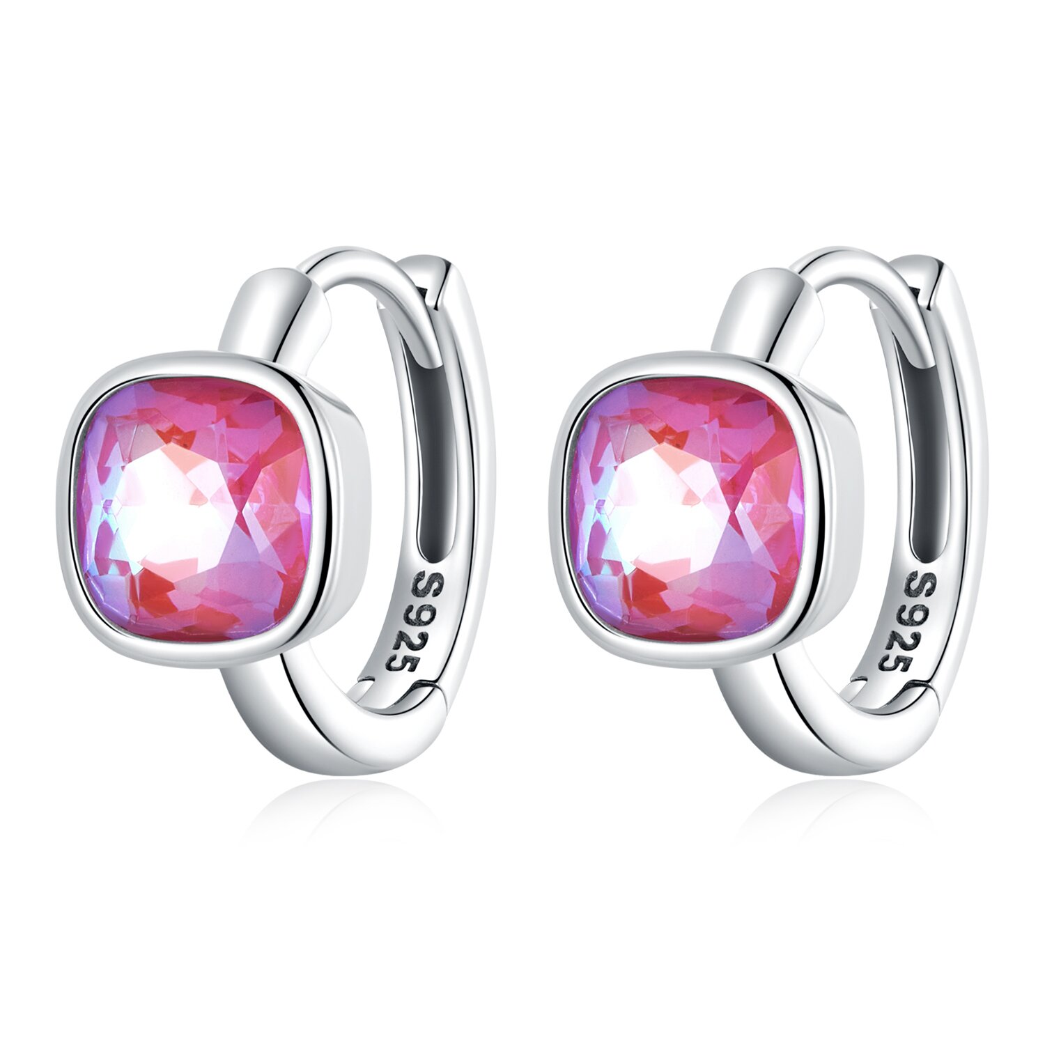Cercei din argint pink square crystal