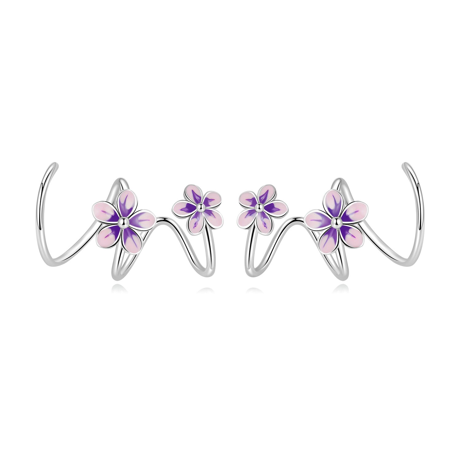 Cercei din argint Pink Curved Flowers argint