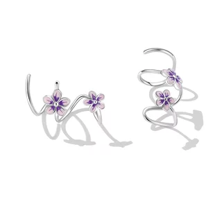Cercei din argint Pink Curved Flowers