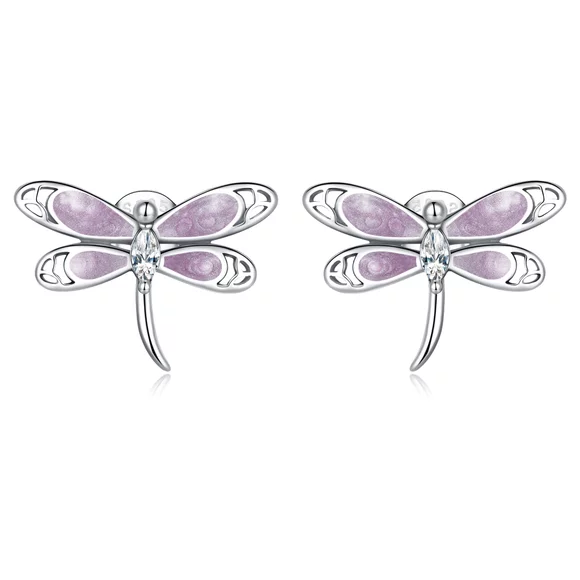 Cercei din argint Pink Dragonfly