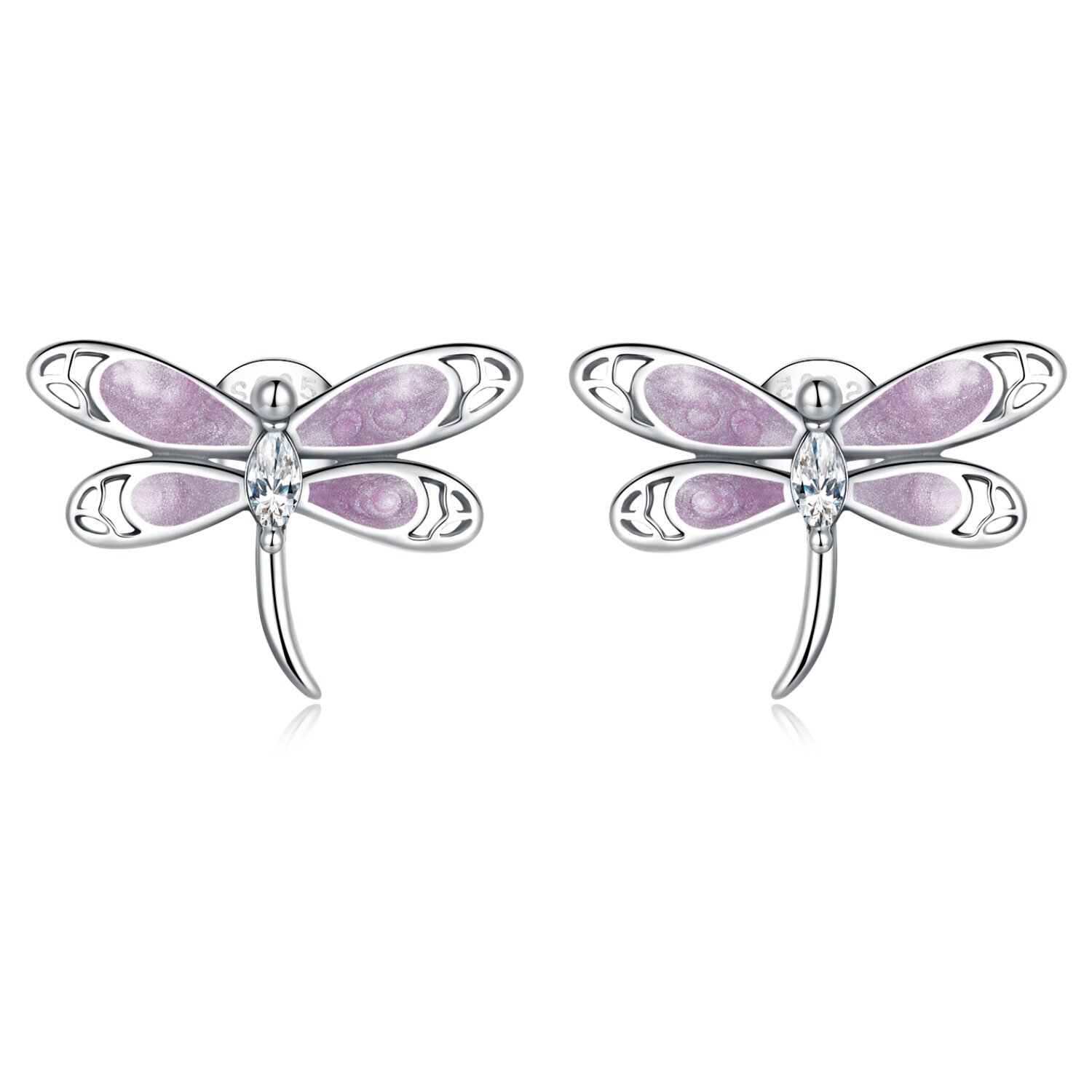 Cercei din argint Pink Dragonfly argint