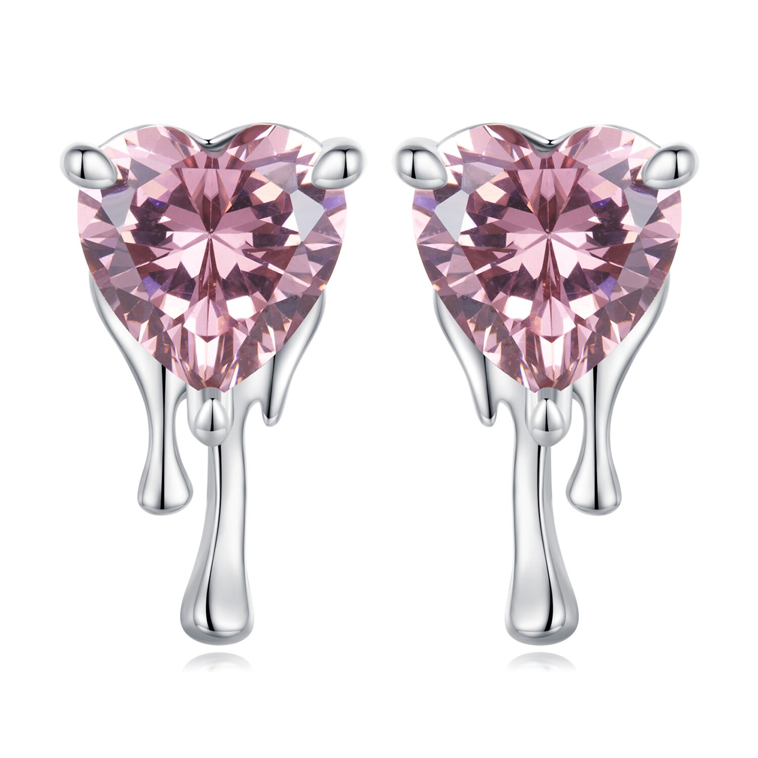 Cercei din argint pink droplet heart