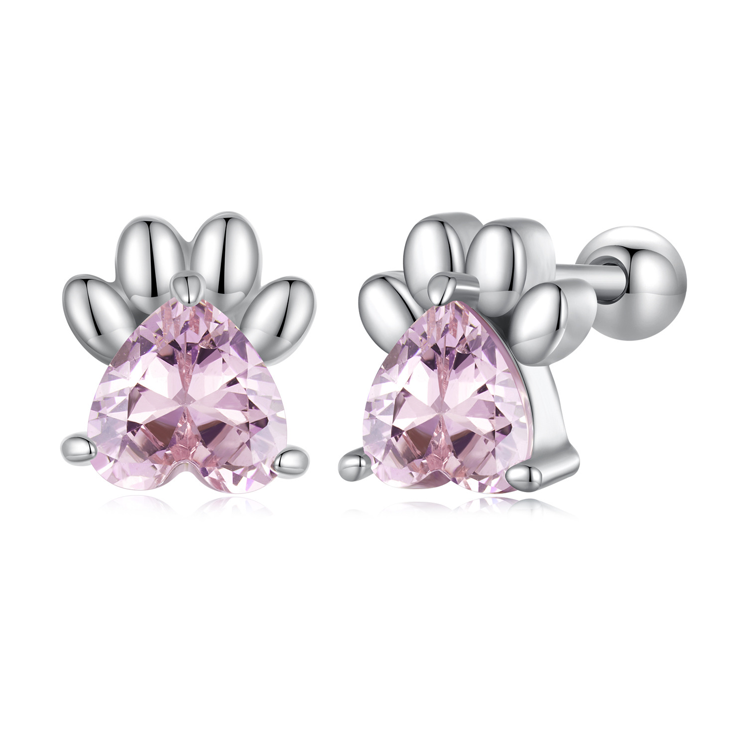 Cercei din argint pink heart paw