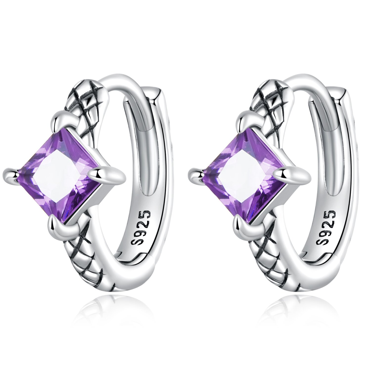 Cercei din argint purple rhombus