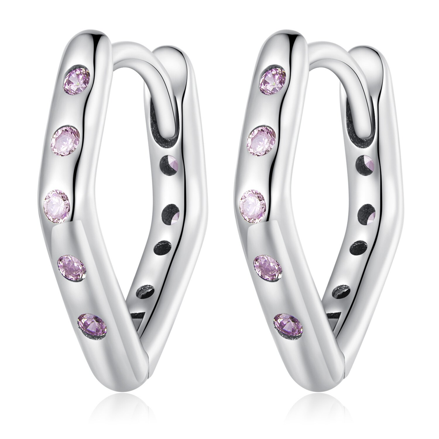 Cercei din argint purple v shape hoops