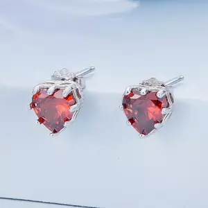 Cercei din argint Red Crystal Heart